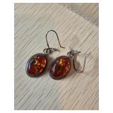 Sterling Silver Earrings with Amber Oval Cabochons