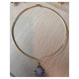 Gold Fill Collar Necklace With Opalescent Pendant
