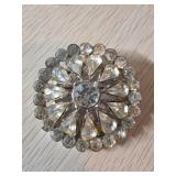 Round Rhinestone-Embellished Brooch with Pinback