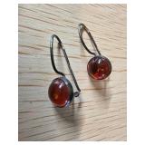 Sterling Silver Drop Earrings with Amber Stones