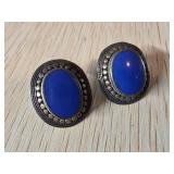 Sterling Silver Clip-On Earrings with Blue Oval In
