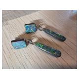 Sterling Silver Drop Earrings with Iridescent Inla