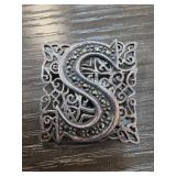 Sterling Silver Filigree Marcasite Pin with Initia