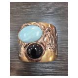 Brass Cuff Bracelet With Amazonite and Black Onyx