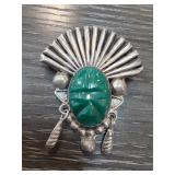 Sterling Silver Brooch with Green Glass Stone and