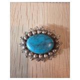 Sterling Silver Brooch with Turquoise Centerpiece
