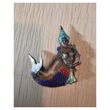 Sterling Silver Mermaid Brooch with Enamel Detaili