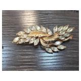 Coro Gold-Tone Rhinestone Leaf Brooch