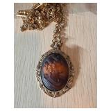 Gold-Tone Cameo Pendant Necklace with Ornate Chain