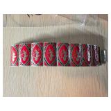 Sterling Silver Red and Black Enamel Link Bracelet