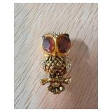 Gold-Tone Owl Brooch With Glass Rhinestones