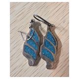 Sterling Silver Earrings with Blue Inlay Design