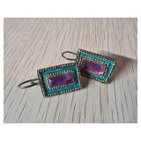 Sterling Silver Stone Drop Earrings with Purple