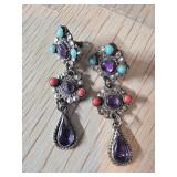 Sterling Silver Drop Earrings With Amethyst, Turqu