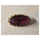 Oval Purple Glass Gem Costume Brooch with Gold-Ton
