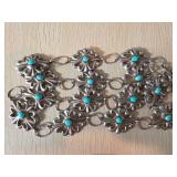 Silver Tone Belt with Turquoise Accents and Floral