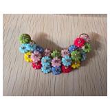 Multi-Color Floral Brooch with Rhinestone Accents