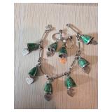 Sterling Silver Bracelet and Earring Set with Gree