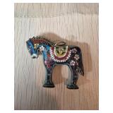 Cloisonne Enamel Horse Pendant with Floral Design