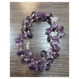 Amethyst and Silver-Toned Bead Necklace with Tumbl