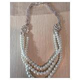 Multi-Strand Faux Pearl Necklace With Rhinestone A