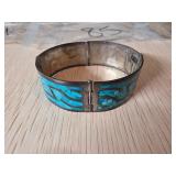 Sterling Silver Hinged Bracelet with Turquoise Inl