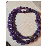 Amethyst Bead Necklace with Carved Details and Gol