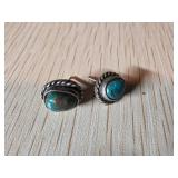 Sterling Silver and Turquoise Earrings With Rope-S