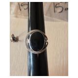 Sterling Silver Ring with Black Stone, Size 9