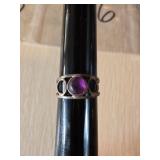 Sterling Silver Ring with Amethyst Cabochon