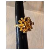 18k HGE Gold-Plated Floral Statement Ring with Red