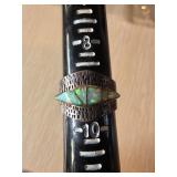 Sterling Silver Ring with Inlaid Green Opals, Size