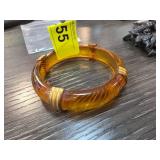 Amber-Colored Lucite Bangle Bracelet with Gold-Ton