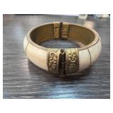 Brass and Bone Hinged Bangle Bracelet with Ornamen