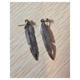 Sterling Silver Feather Earrings with Gold-Toned A