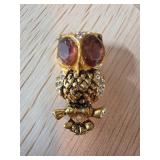 Gold-Tone Owl Brooch with Rhinestone Accents