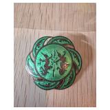 Sterling Silver and Enamel Brooch with Green and B