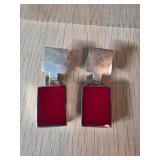 Sterling Silver Rectangular Drop Earrings with Red