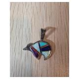 Sterling Silver Bear Shaped Pendant With Inlay Des