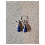 Sterling Silver Drop Earrings with Blue Teardrop S