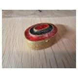 Gold-Tone Hinged Oval Trinket Box with Red and Bla