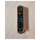 Gold-Toned Mezuzah Case with Blue Inlay and Star o