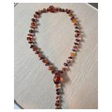 Amber Beaded Necklace With Pendant Drop and Polish