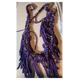 Purple Beaded Necklace with Fringe and Iridescent