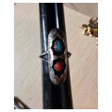 Sterling Silver Ring with Turquoise and Coral Inla