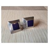Sterling Silver Square Earrings with Blue Inlay