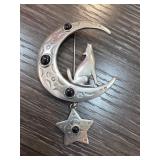 JJ Crescent Moon and Wolf Pin with Star Pendant