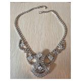 Silver-Tone Rhinestone Statement Necklace with Geo