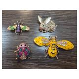 Four Animal-Themed Brooches with Rhinestone Embell