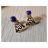 14k Gold Earrings with Lapis Lazuli Inlay, 2.68g